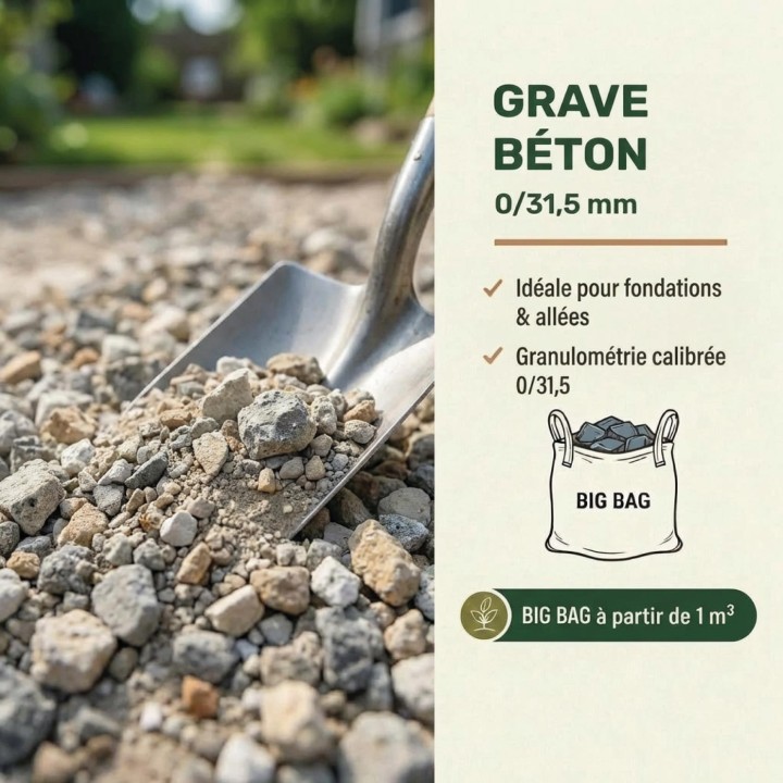 Grave béton 0/31,5 - En Big Bag  1 Tonne
